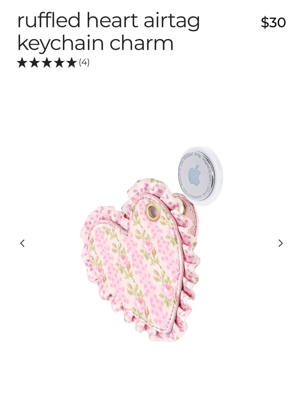LoveShackFancy Ruffled Heart Airtag Keychain Charm